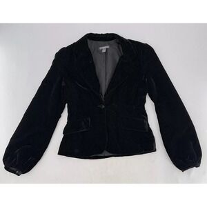Apt.9 Women's Black Velvet Lined One Button Black Blazer, Puff Slv, Sz 4, Career